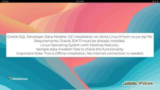 Oracle Data Modeler 231 Installation on Alma Linux 9 from zip archive with sample dmd files [upl. by Nnairahs]