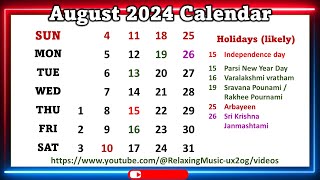 August 2024 Calendar augustcalender2024 [upl. by Adelbert]