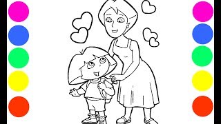 Dora and Mami Coloring Book Pages Art Colours for Kids with Colored Markers [upl. by Alidis953]