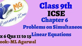 Class 9th ICSE Math Ch 6 Problems on Simultaneous Linear Equations Ex 6 Qus 11 to 15 [upl. by Ennaul755]