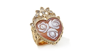 AMEDEO 25mm quotRosequot HeartShaped Cameo and Crystal Ring [upl. by Labinnah]