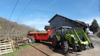 épandage de fumier 2017  avec le petit nouveau  Claas Axos 340 CX et épandeure Deguillaume [upl. by Wershba]