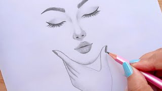 Easy way to draw a face  Pencil Sketch for beginners  Güzel Kız Çizimi [upl. by Milks]