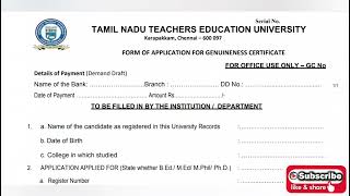 TNTEU GENUINENESS CERTIFICATE APPLICATION FORM  HOW TO APPLY GENUINENESS CERTIFICATE IN TNTEU [upl. by Elinnet]