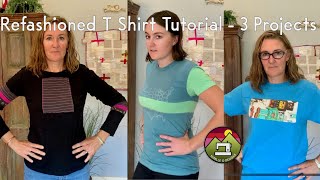 3 DIY Refashioned T Shirt Projects Sewing Tutorial [upl. by Sisenej]