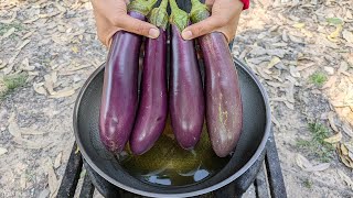 Easy Crispy Fried Eggplants Recipe  Crunchy Eggplant Cooking in Village [upl. by Namdor906]