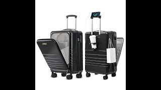 CarryOn Luggage 22x14x9 Airline Approved PC Hardshell Suitcase With Front Pocket Black [upl. by Eniron]