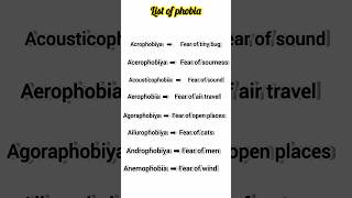 List Of phobia  daily english practice shorts 🔥 [upl. by Pasquale]