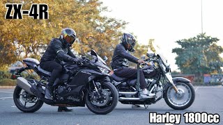 ZX4R VS 1800cc Harley Davidson  No Mercy [upl. by Sgninnej]