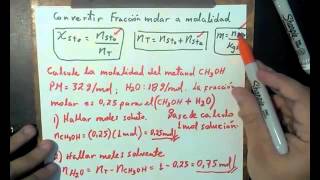 CONVERTIR FRACCION MOLAR A MOLALIDAD [upl. by Naujej]