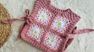 Motifli ÖNLÜK SÜVETER YELEK MODELİZARA YELEK MODELİGRANNY SQUARE CROCHET VEST TUTORİAL [upl. by Llenrev]