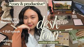 🍂 drafting my gothic fantasy book bc it’s spooky szn  cozy writing space refresh  vlog • desk tour [upl. by Herrington]