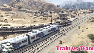 Grand Theft Auto V  Train vs Tram  Freight Train vs Los Santos Metro [upl. by Ellenehc933]