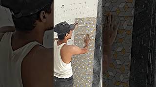 Elevation wall tiles fitting ✅ ✓ new technique 🤔 shorts viralshort trending construction [upl. by Etnod]