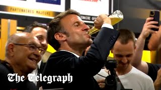 Emmanuel Macron downs a beer with French rugby champions Toulouse [upl. by Erie358]