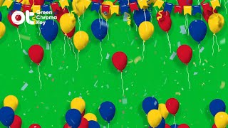 Globos y Confetti Fondo Verde Colores amarillo azul y rojo  Green Chroma key [upl. by Witty]