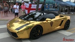 Chrome Gold Lamborghini Gallardo accelerating in South Beach [upl. by Corinne328]