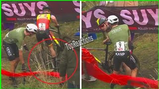 Midrace crash🔴Eli Iserbyt disqualified from Exact Cross Beringen after stomping on Ryan Kamps bike [upl. by Pallaten441]