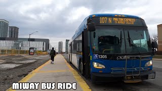 Malton Express  MiWay Route 107 Bus Ride From City Centre Terminal To Humber College Bus Terminal [upl. by Santana]