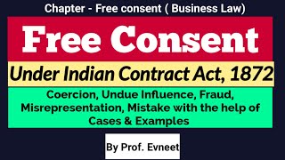 Free Consent Indian Contract Act  Free Consent Business Law  Free Consent  CA Foundationin Hindi [upl. by Isbella]