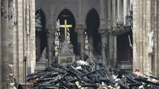 Notre Dames firedamaged interior revealed [upl. by Suoiradal272]