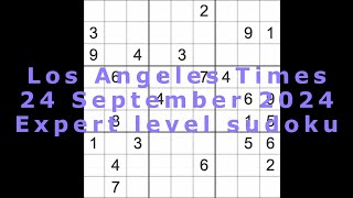 Sudoku solution – Los Angeles Times 24 September 2024 Expert level [upl. by Oraneg]