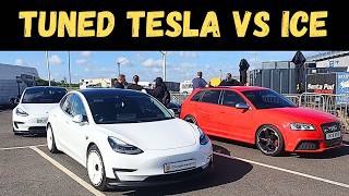 DRAG RACING a TUNED Electric Car at Santa Pod Ingenext Boost 50 on Rustee the Tesla [upl. by Adria]