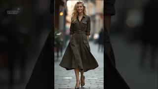 2024 Autumn fall street fashions  long sleeve collar midi dress outfit styles [upl. by Littman145]