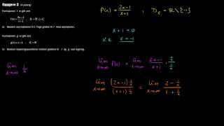 R1 eksamen høst 2013 Del 2  2a Finne vertikal og horisontalskrå asymptote [upl. by Martica622]