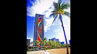 Hilton Hawaiin Village Waikiki Beach Resort Sunrise Rainbow Tower Overcast Morning Honolulu Oahu [upl. by Annovahs]