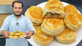 Puff Pastry Recipe  Step by Step Puffy Keema Patties [upl. by Amairam]