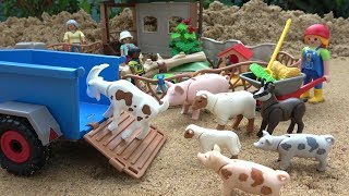 Animals transporter Truck  Playmobil Toys Childrens Petting Zoo [upl. by Ahsemik]