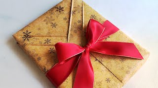 How to gift wrap a rectangular box  Pleated gift wrapping ideas  tie ribbon bow on present box [upl. by Sandry]