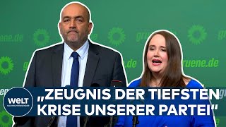 GRÜNENRÜCKTRITT quotEs braucht einen Neustartquot  Statement von Ricarda Lang amp Omid Nouripour  EIL [upl. by Querida]