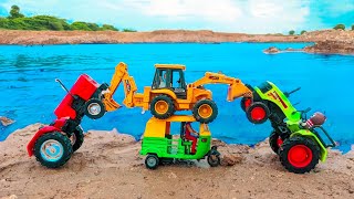 Muddy Auto Rikhshaw And Tractor Help JCB And Water Jump Muddy Cleaning Tractor VideoJCB Video [upl. by Woermer]