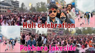 Wild holi festival 2024😱pokhara lakesideNepalholi vlogpugurajalimrai [upl. by Jerrilee]