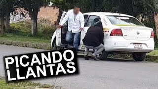 PONCHANDO LAS LLANTAS DE LOS AUTOS BROMA [upl. by Arlie]