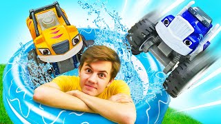 Les Monster Machines sautent dans la piscine depuis un tremplin Jeux avec voitures pour garçons [upl. by Aitnahc]