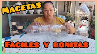 Macetas recicladas con botellas de refresco RÁPIDO Y BONITO macetas navideñas manualidades ideas [upl. by Nylahs]