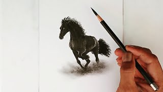 How to draw running black horse with pencil for beginners [upl. by Riamo196]