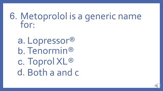 Top 200 Drugs Practice Test Question  Metoprolol is a generic name for PTCB NAPLEX NCLEX Prep [upl. by Georgetta373]