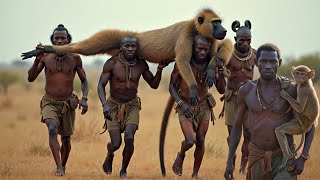 WILD Baboon Monkey HUNT with Africas MOST FEARLESS Hadzabe Tribe [upl. by Leaffar]