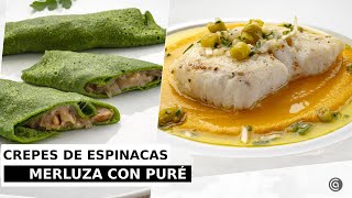 CREPES de ESPINACAS  MERLUZA con puré de zanahorias  Cocina Abierta de Karlos Arguiñano [upl. by Pincince470]