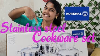 Korkmaz Stainless steel cookware set Unboxing amp How to use for lasten fridayshots [upl. by Milan]