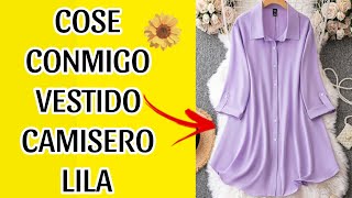 COSE CONMIGO VESTIDO CAMISERO DE COLOR LILA 💜 costura costuraparaprincipiantes [upl. by Cheria289]