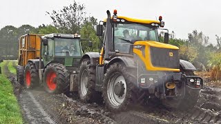 Harvesting Mais In The Mud  JCB Fastrac 8250  Claas Xerion  FENDT Xylon  Modderen [upl. by Nahamas416]