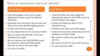 Difference between checkpoint and lazy writer in sqlserver interviewquestions [upl. by Wat731]