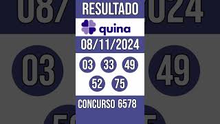 🔥 🍀 QUINA hoje  08112024  Resultado concurso 6578 [upl. by Yoreel]