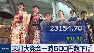 東証大発会一時５００円超下げ [upl. by Anneirda]