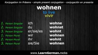 Learn German Verbs ► wohnen ⇔ to live ⇔ vivir ◄ Aprender Alemán  DE ⇔ EN ⇔ ES [upl. by Sitruk]